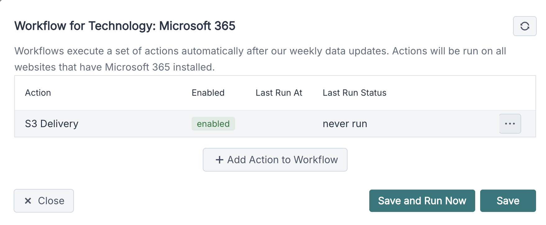 Workflow containing an enabled Amazon S3 Delivery action