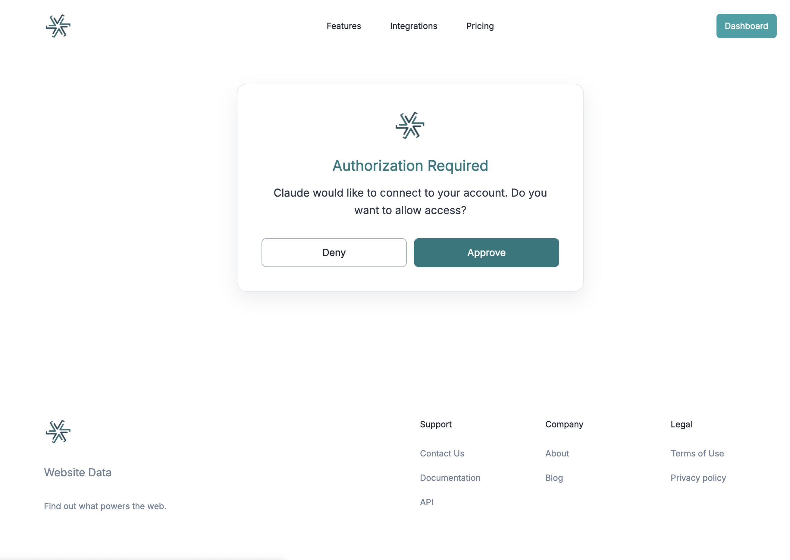 Website Data authorization approval for Claude