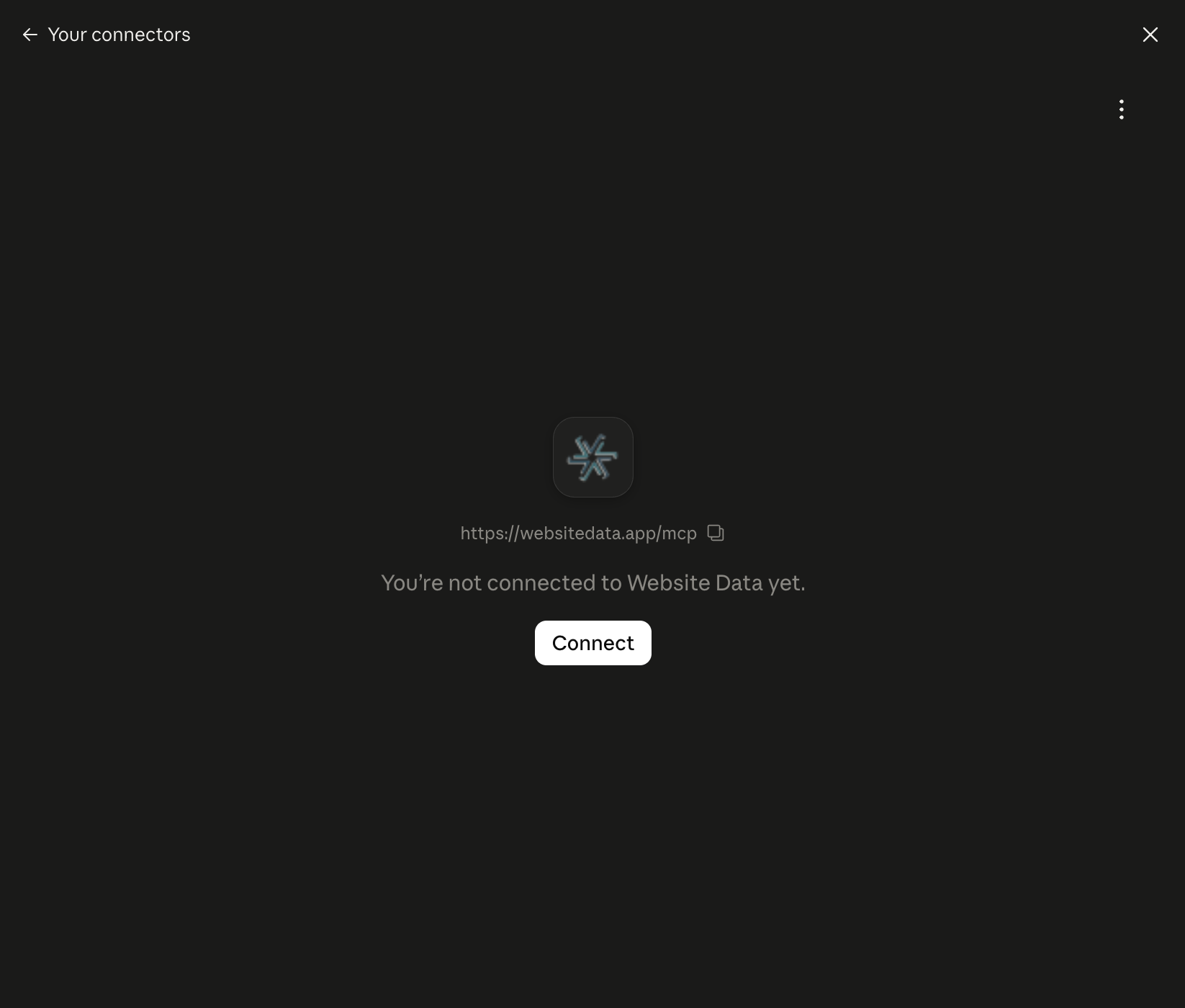 Connect button for the Website Data connector