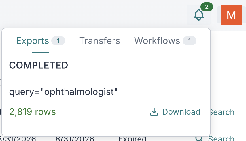 Export completion notification popover