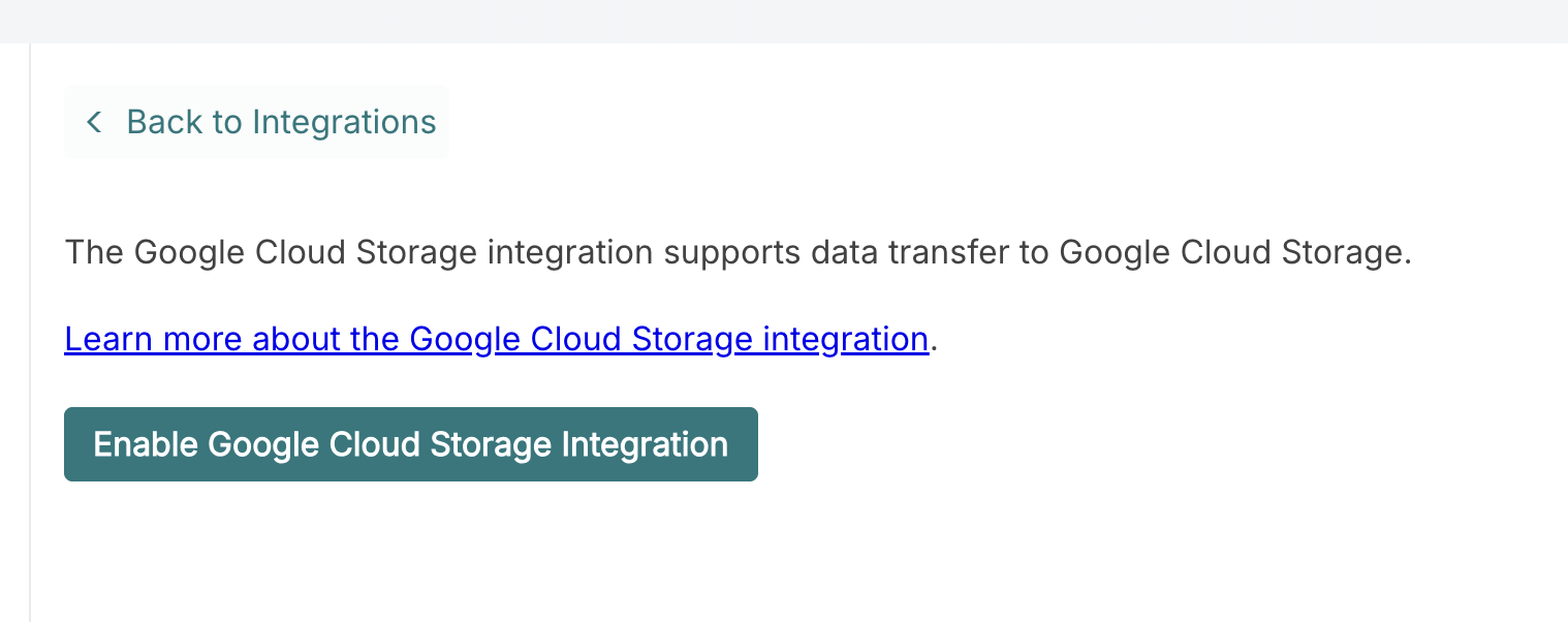 Enable Google Cloud Storage Integration button