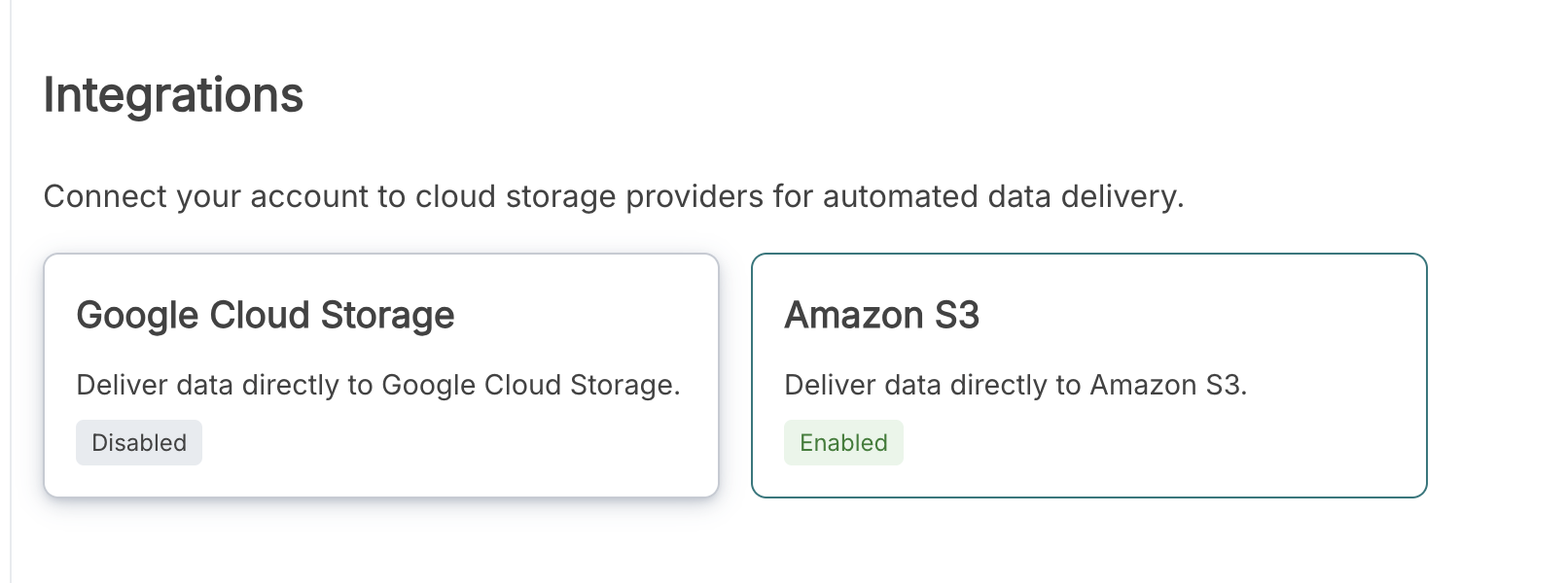 Google Cloud Storage on the Integrations page