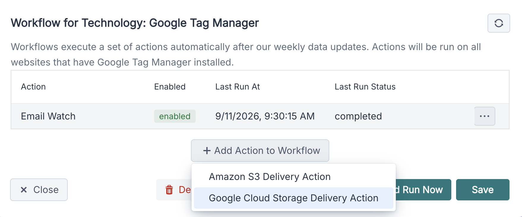Add Google Cloud Storage Delivery Action to a workflow