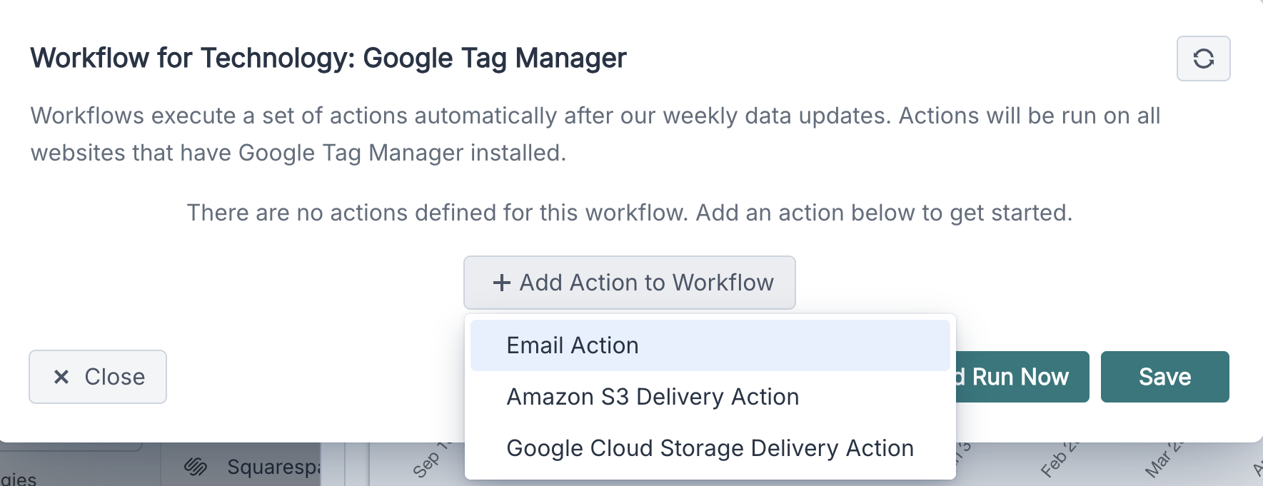 Add Action to Workflow menu