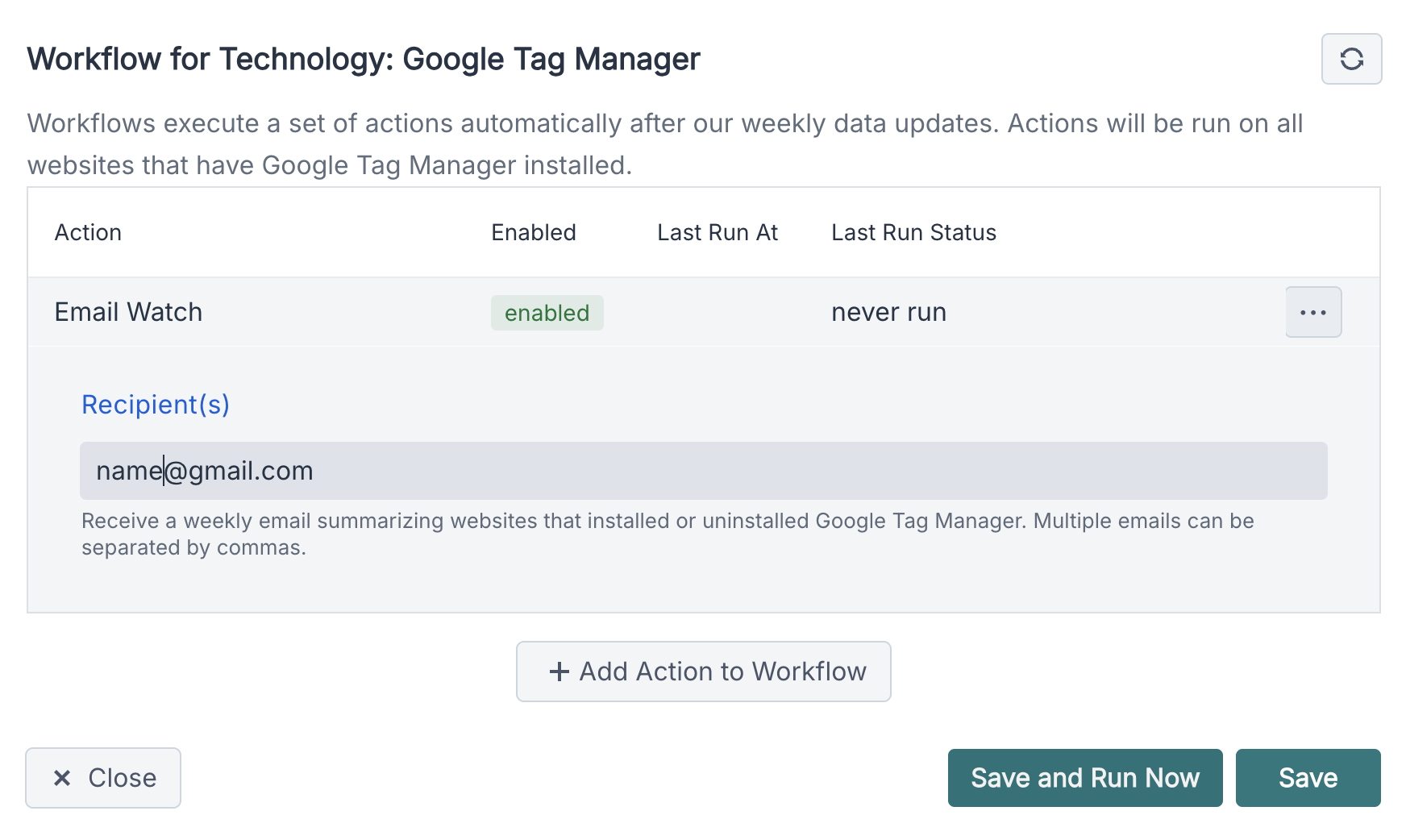 Email Action configuration