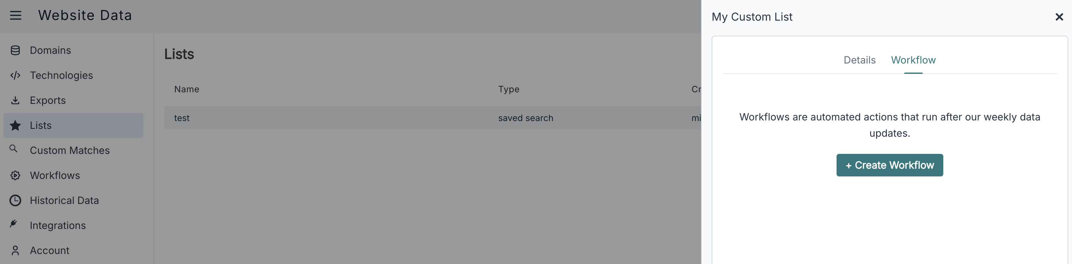 Workflow tab on a List